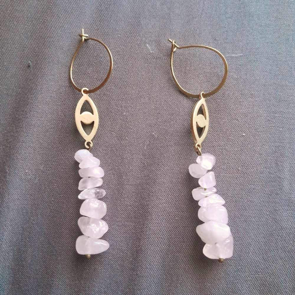 Rose Quartz Stacked Evil Eye Hoops - Picture 1 of 1